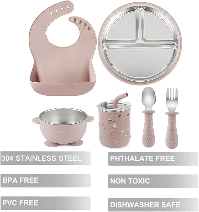 PandaEar 6-in-1 Stainless Steel Baby Feeding Set | Divided Suction Plate - Image 3