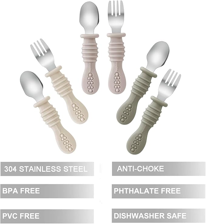 PandaEar 6 Pack Toddler Fork and Spoon Utensil Set, Baby Silicone Stainless - Image 2