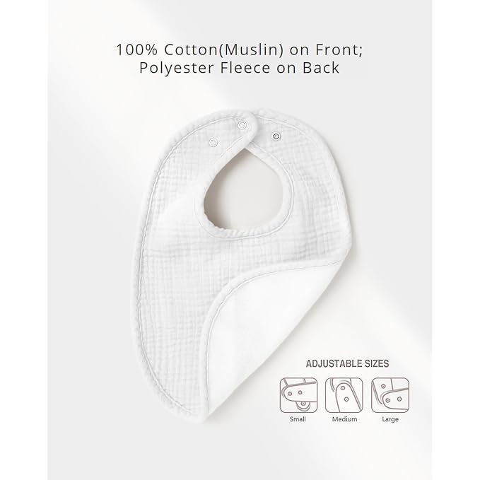 Konssy 6-Pack Muslin Baby Bibs for Boys & Girls, Soft Cotton Absorbent Bandana - Image 5