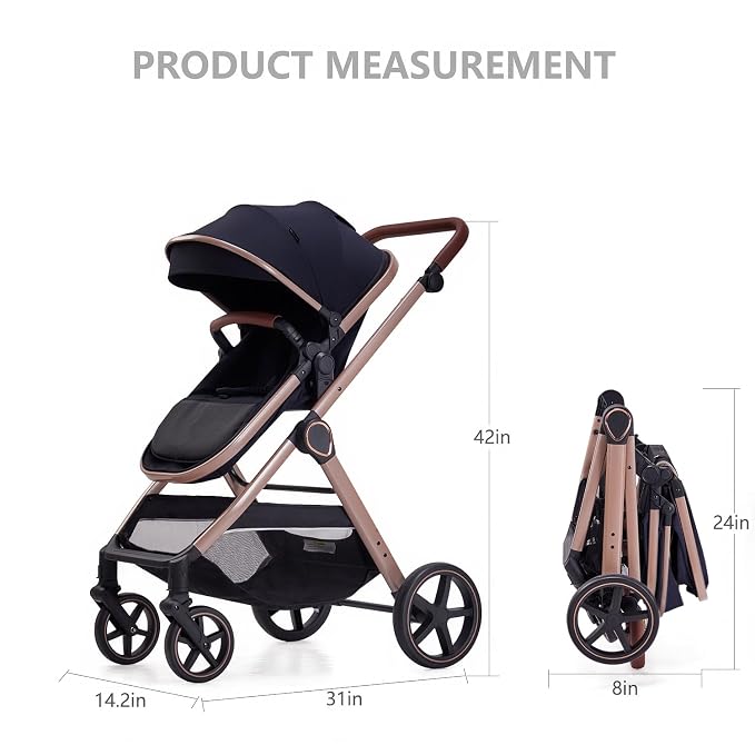 2 in 1 Baby Stroller, Newborn Infant Toddler Convertible Bassinet Pram Stroller - Image 5
