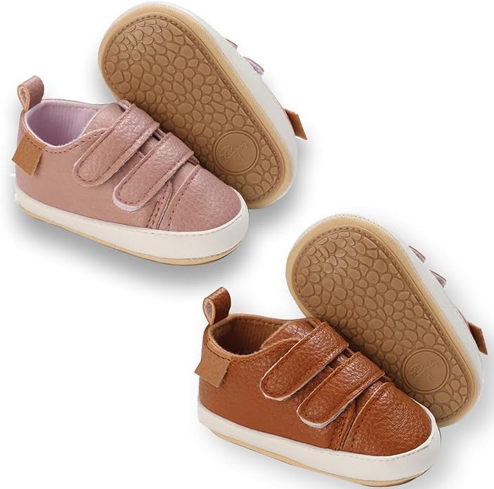 2Pairs Baby Shoes, Boys Girls Non-Slip Rubber Sole Sneakers, Unisex Infant Soft by 82-eitwo