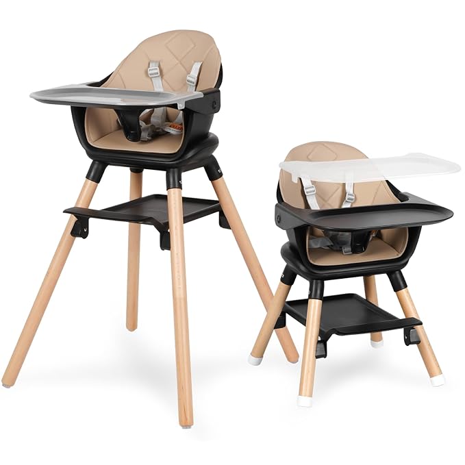 6 in 1 Baby High Chair, Convertible Wooden High Chairs/Booster Seat by RICUTON
