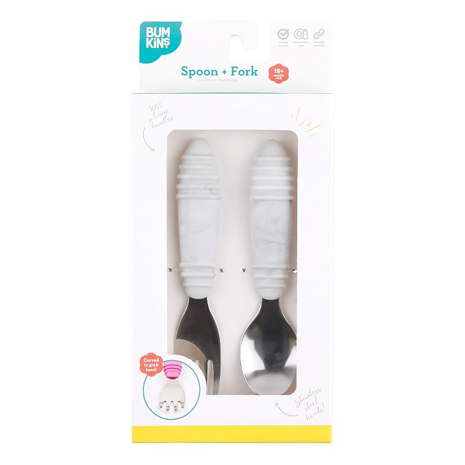 Bumkins Toddler Utensils, Kids Size Fork and Spoon Set, Silicone and - Image 4