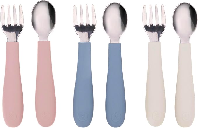 WeeSprout Toddler Utensils, 3 Forks & 3 Spoons, 18/8 Stainless Steel & Food by WeeSprout