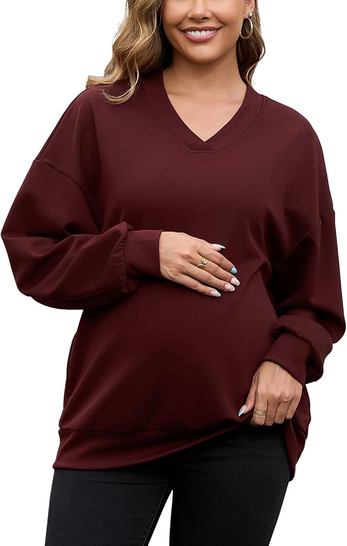 GINKANA Maternity Long Sleeve Shirts V Neck Sweatshirt Casual Tunic Tops by GINKANA