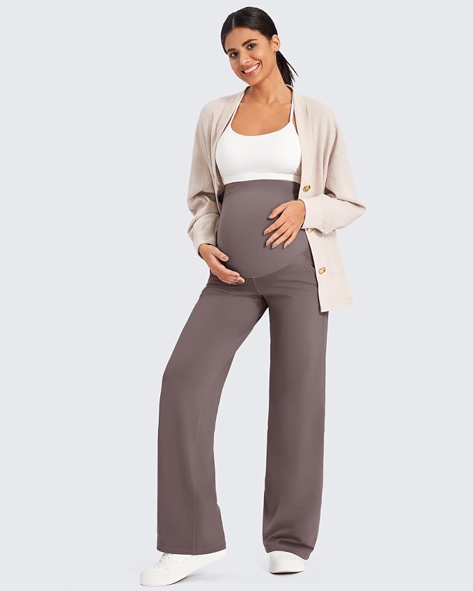 G4Free Fleece Lined Maternity Yoga Pants Over The Belly Stretchy Wide Leg Warm - Image 7