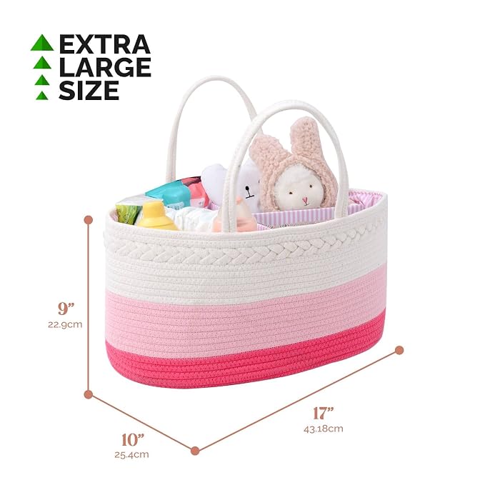 Baby Diaper Caddy Organizer, Extra Large Cotton Rope Nursery Diaper Basket - Image 2