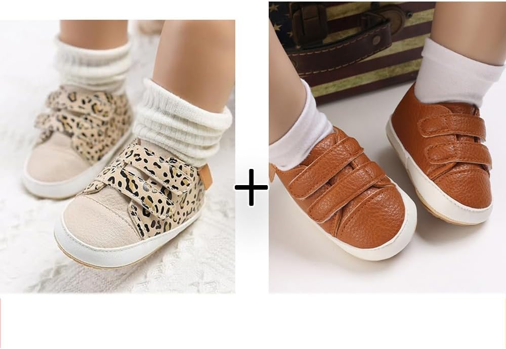 2Pairs Baby Shoes, Boys Girls Non-Slip Rubber Sole Sneakers, Unisex Infant Soft - Image 2
