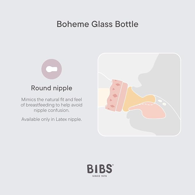 BIBS Boheme Baby Glass Bottle 4 oz /120 ml. Anti-Colic. Round Natural Rubber - Image 4
