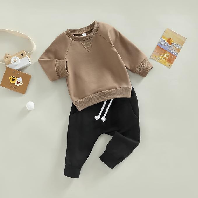 Toddler Baby Boy Clothes Solid Color Long Sleeve Crewneck Sweatshirt Top Casual - Image 2