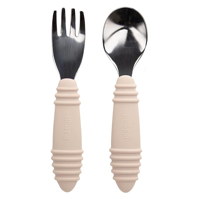 Bumkins Toddler Utensils, Kids Size Fork and Spoon Set, Silicone and by Bumkins