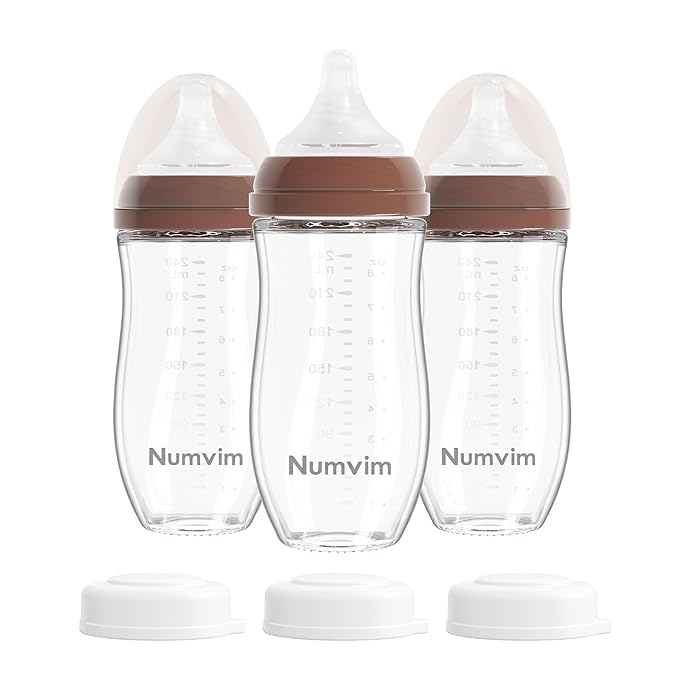 Natural Glass Baby Bottles Gentle & Extra Slow Flow, Newborn Breastfeeding by Numvim