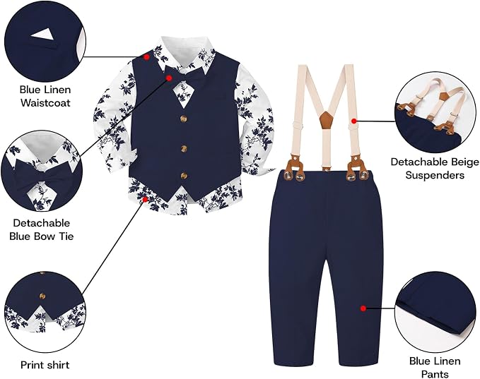 SANGTREE Boys Cotton Linen Suit Formal Set Baby Clothes Boy Gentleman Wedding - Image 2
