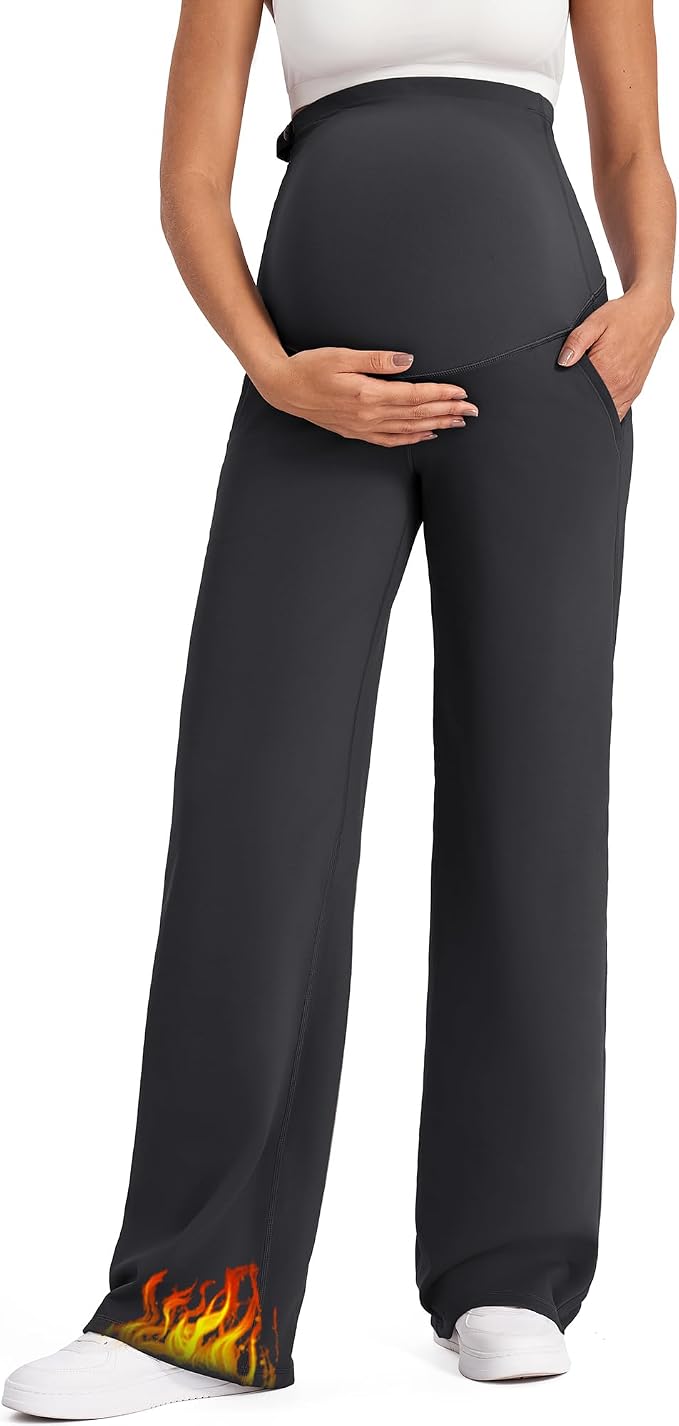 G4Free Fleece Lined Maternity Yoga Pants Over The Belly Stretchy Wide Leg Warm by G4Free