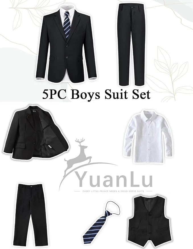 YuanLu Boys Suit for Kids Tuxedo Wedding Ring Bearer Outfit, 5 Piece Boy Slim - Image 2