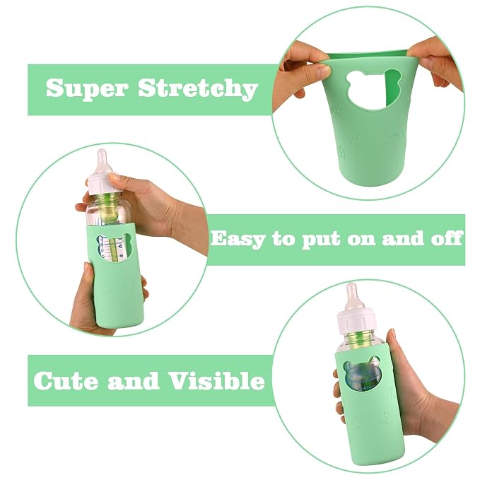4 Pack Silicone Sleeves for Dr Brown's Glass Baby Bottles, Anti Breakage Baby - Image 5