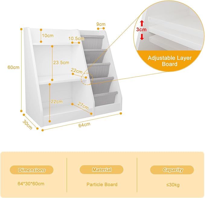 White Kids Bookshelf Wood Toy Storage Organizer Cabinet Children Bookcase - Image 8