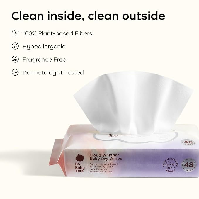 Bc Babycare Dry Wipes, Plant-based Fibers, Wet and Dry Multi-Use Facial Cloth - Image 7
