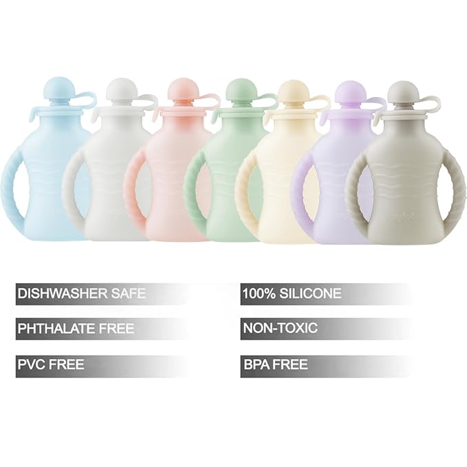 PandaEar 7 Pack Reusable Silicone Baby Food Pouches, Washable Freezer - Image 3