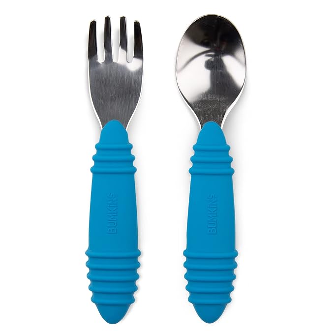 Bumkins Toddler Utensils, Kids Size Fork and Spoon Set, Silicone and by Bumkins