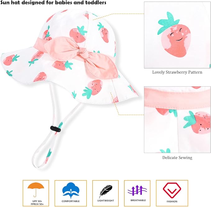 Baby Girl Sun Hat with UPF 50+ Outdoor Adjustable Beach Hat with Wide Brim - Image 2