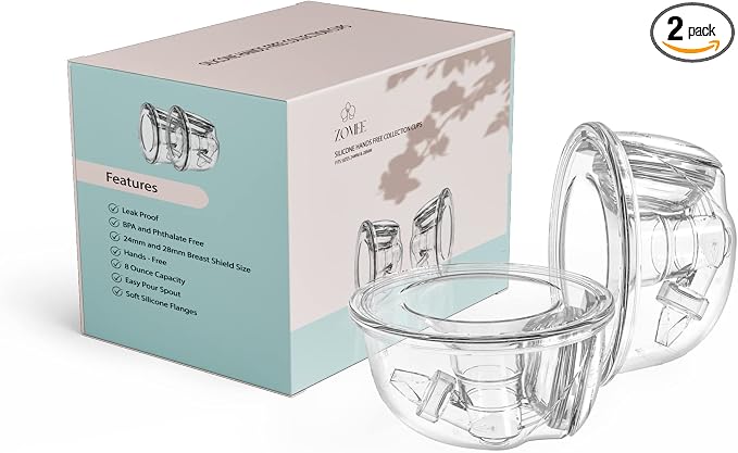 Zomee Hands-Free Collection Cups – 8oz Capacity – Includes 19mm, 21mm & 24mm by Zomee