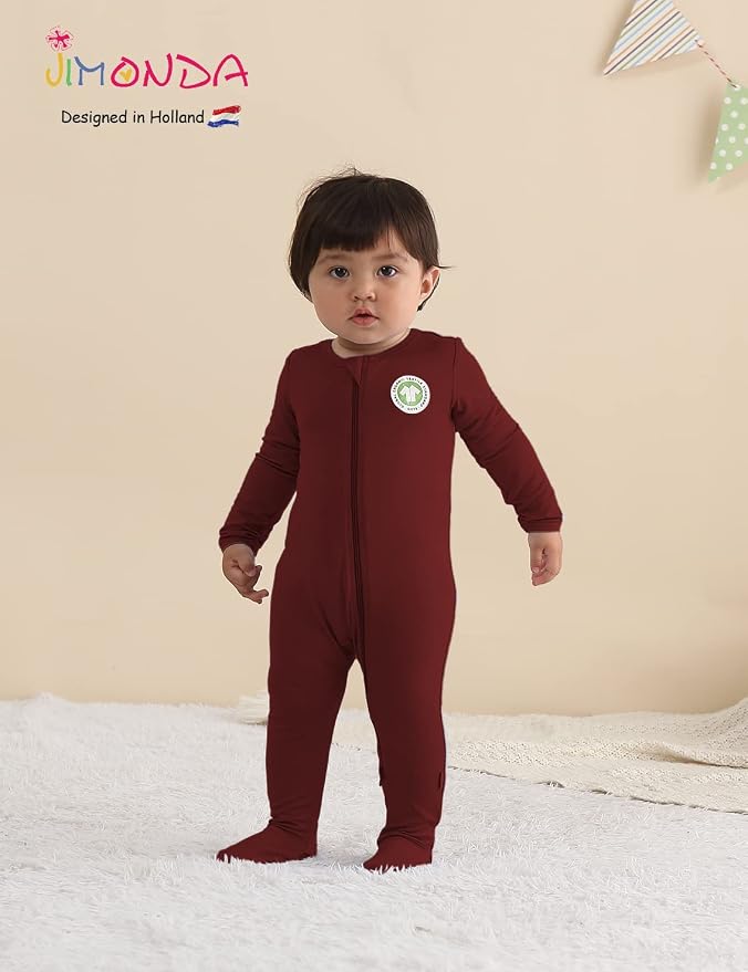 Jimonda Baby Romper Boys Girls Bamboo Pajamas 2-Way Zipper Footed Unisex Zip-Up - Image 4