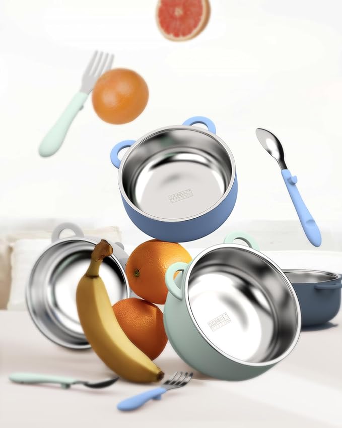 Toddler Feeding Suction Bowls and Utensils Set, 2-in-1 Stainless Steel 304 Kids - Image 6