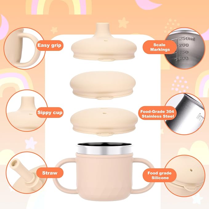 BUSOHA Stainless Steel Sippy Cups - 3 IN 1 Silicone Sippy Cup - Image 4