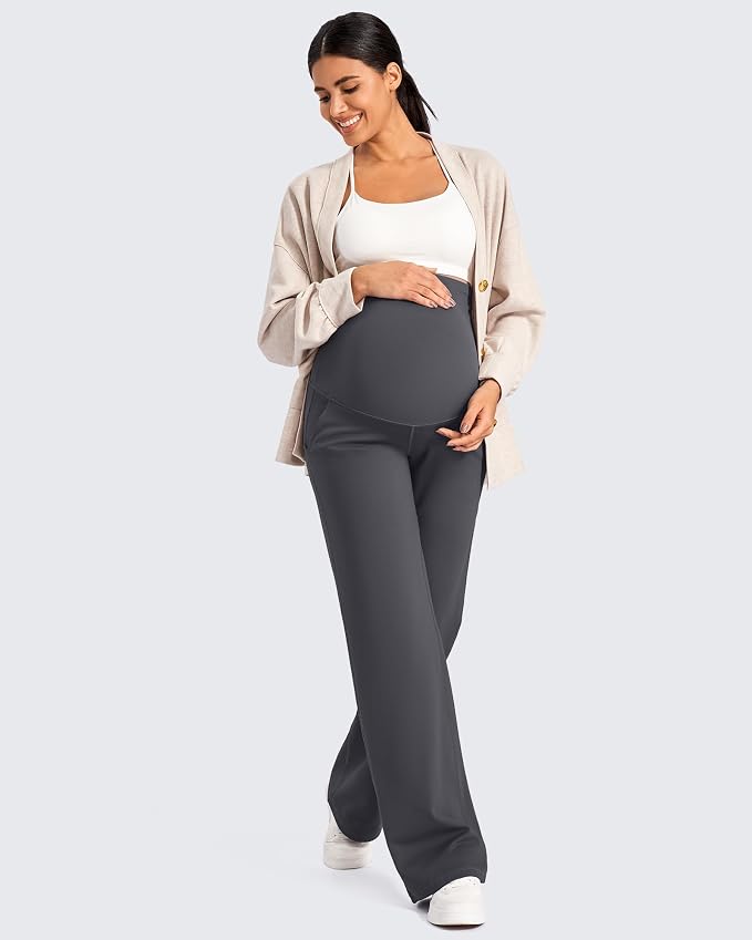 G4Free Fleece Lined Maternity Yoga Pants Over The Belly Stretchy Wide Leg Warm - Image 6