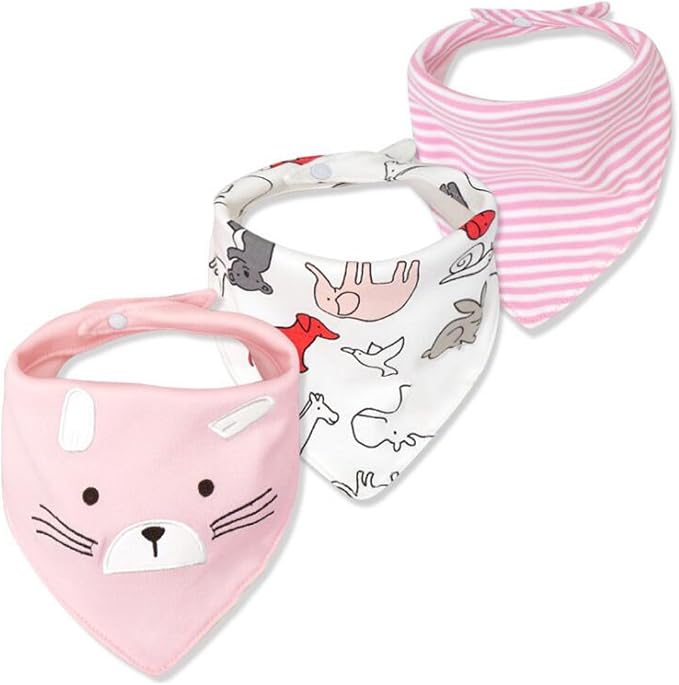 Baby Dribble Bib, Toddler Bandana Bib 3 Packs Super Absorbent Cotton Feeding by JZLPIN