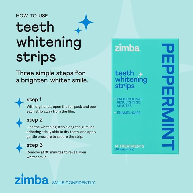 Zimba Peppermint Flavored Teeth Whitening Strips | Vegan, Enamel Safe Hydrogen - Image 6
