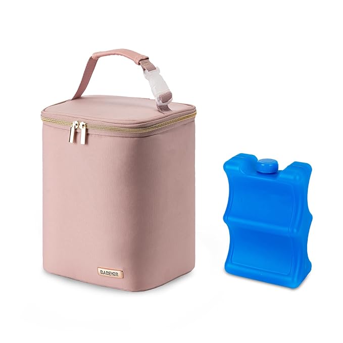 Breast Milk Cooler Bag with Ice Pack Fits 4 Baby Bottles Up to 9 Ounce by BABEYER