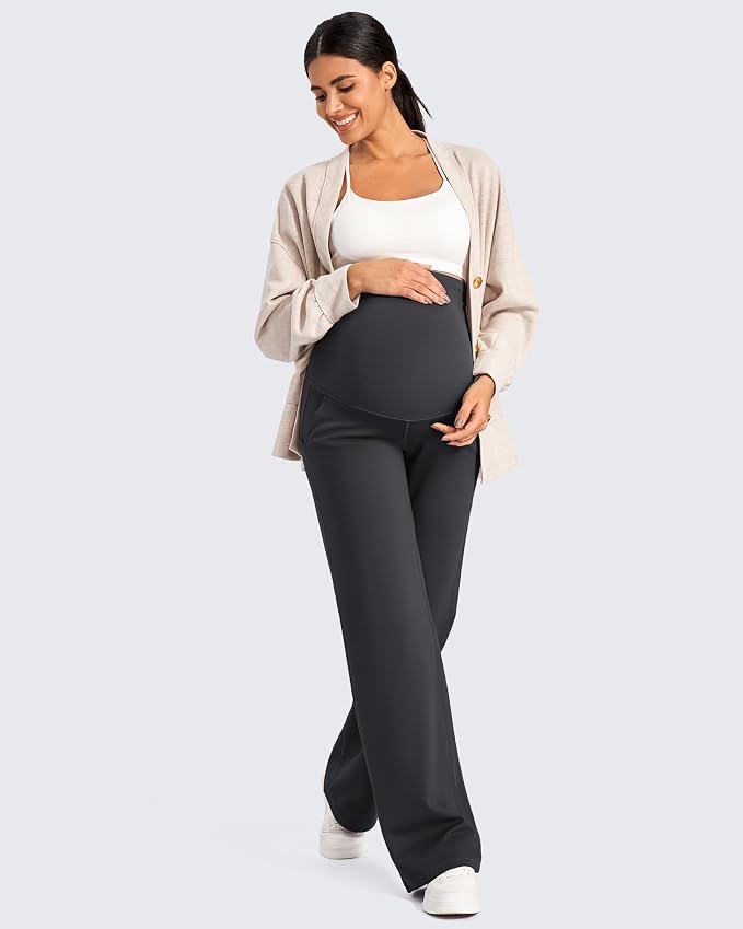 G4Free Fleece Lined Maternity Yoga Pants Over The Belly Stretchy Wide Leg Warm - Image 7