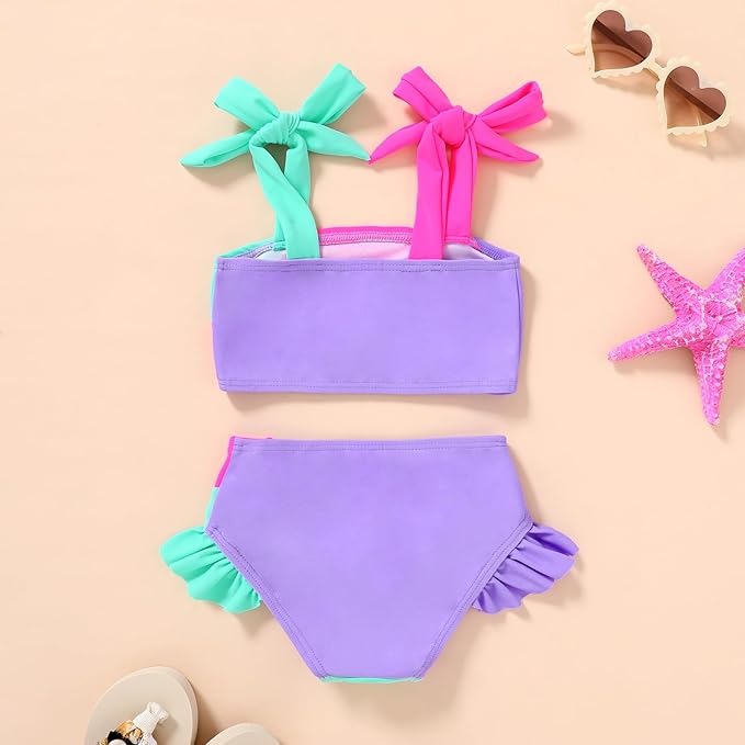 YOUNGER TREE Toddler Girls Two Pieces Swimsuit Color Block Stripe Swimwear - Image 3