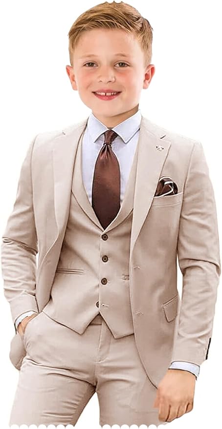 Boys Suit 4 Piece Slim Fit Kids Tuxedo Suit Formal Wedding Outfit Blazer Vest by Tesscy