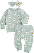 3Pcs Baby Girl Outfits Daisy Sweatshirt + Pants + Headband Infant Fall Winter by CIYCUIT