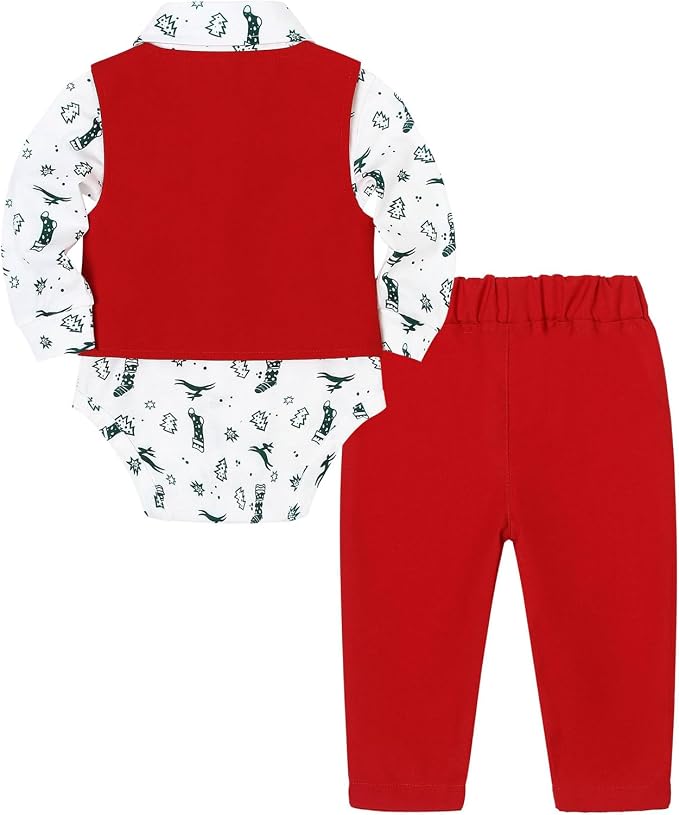 Baby Boy Clothes Suits Infant Gentleman Wedding Outfit Formal Dress Shirt Vest - Image 2