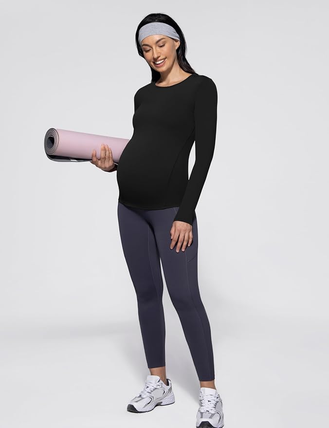 POSHDIVAH Women's Maternity Long Sleeve T Shirts Scoop Neck Pregnancy Tee Top - Image 4