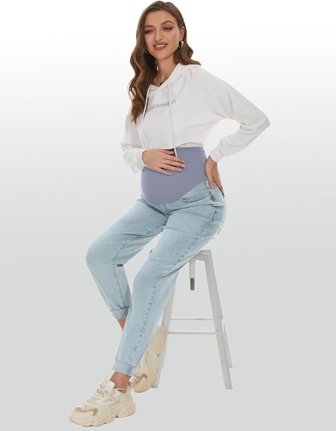 POSHGLAM Women's Maternity Jeans Over Belly Comfy Stretch 28'' Boyfriend Jeans - Image 4