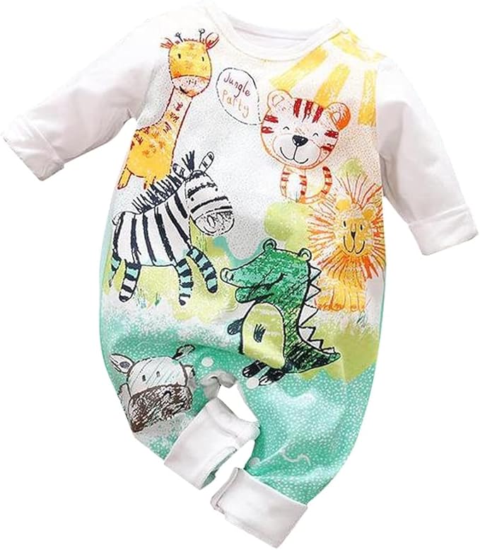 Cute Giraffe + Zebra With Floral Print Long Sleeve Baby Girl Clothes White by AOSWEP