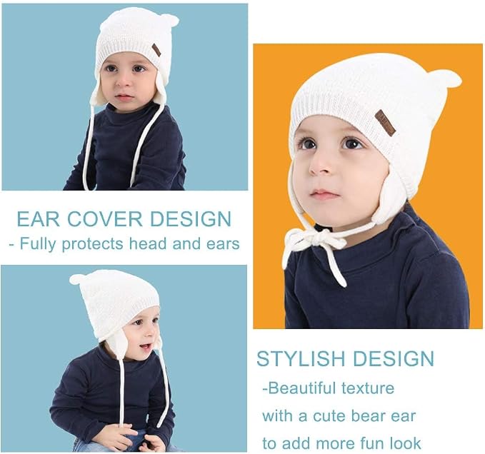 XIAOHAWANG Baby Hat Cute Bear Toddler Earflap Beanie Warm - Image 2