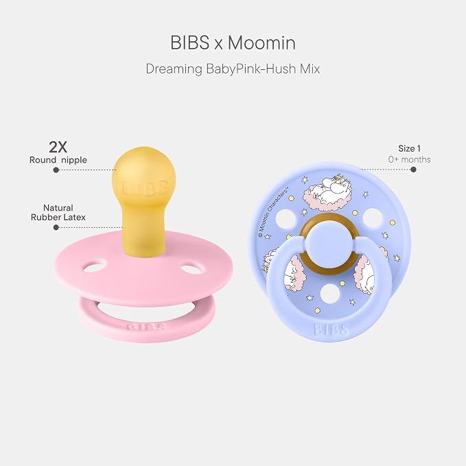 BIBS Colour Moomins Pacifier 2-Pack, BPA Free Pacifier, Round Nipple. Natural - Image 2