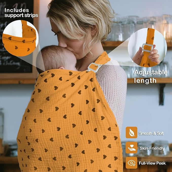 Muslin Nursing Covers for Breastfeeding, Arch Neckline Breast Feeding Covers - Image 4