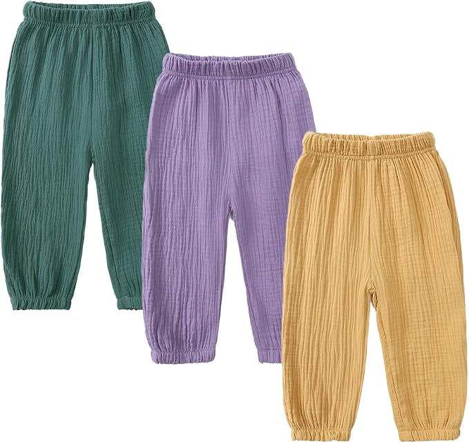 MYGBCPJS Baby Boys Girls Cotton Linen Trousers Kids Casual Ankle Pants Loose by MYGBCPJS
