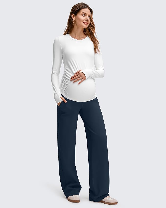 G4Free EverGoing Fleece Lined Maternity Wide Leg Pants Over The Belly Pregnancy - Image 6