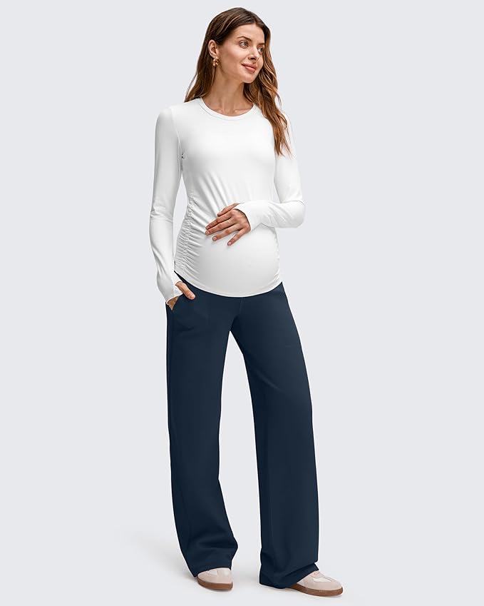 G4Free EverGoing Fleece Lined Maternity Wide Leg Pants Over The Belly Pregnancy - Image 6