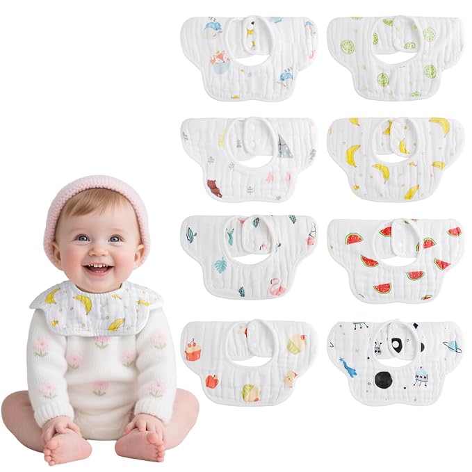 8-Pack 360° Rotate Organic Cotton Baby Bibs, Newborn Muslin Bibs by wiland