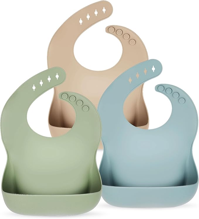 Silicone Bibs for Babies Toddler Set of 3, BPA Free, Soft Adjustable Waterproof by Eascrozn