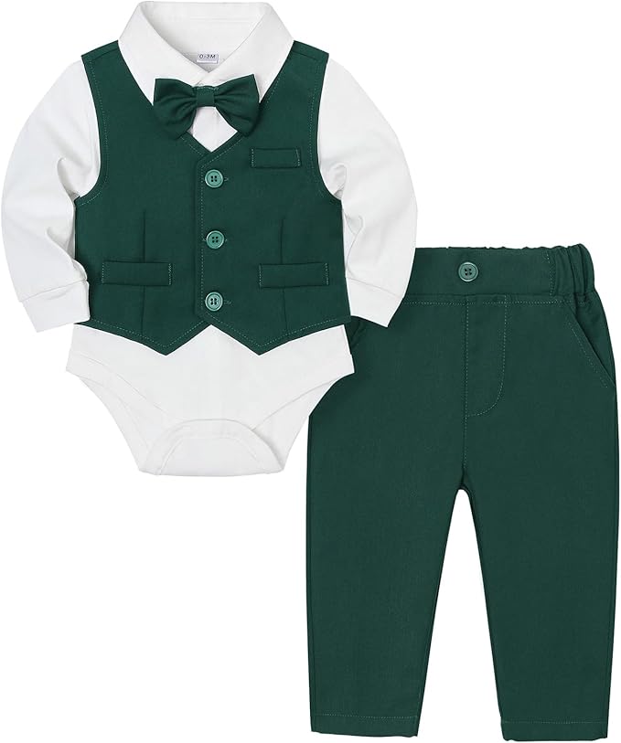 Baby Boy Clothes Suits Infant Gentleman Wedding Outfit Formal Dress Shirt Vest by Juivesia
